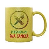 Caneca de Porcelana Glitter Dourada