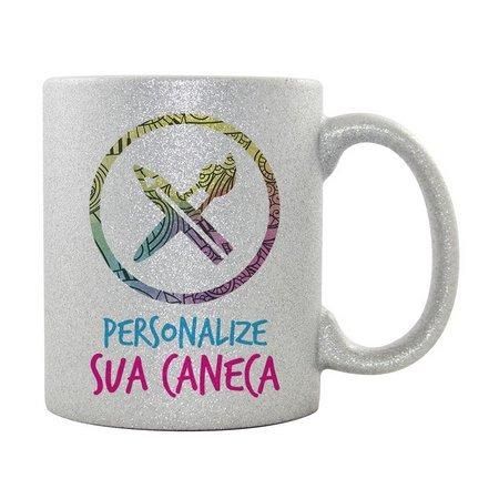 Caneca de Porcelana Glitter Prata