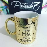 Caneca de Porcelana Cromada Dourada