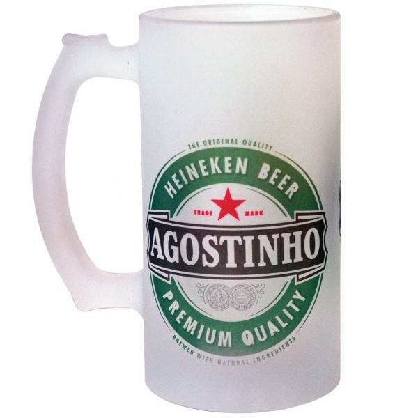 Caneca Chopp Vidro Jateado Personalizada 475ml