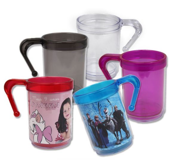 Caneca acrílica Alça Collors Personalizado c/ foto tema nome